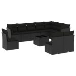 11-Piece Garden Sofa Set with Cushions Black Poly Rattan Wicker Outdoor Patio Furniture