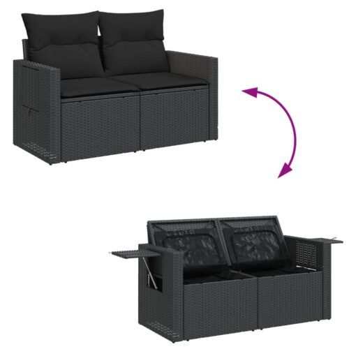 9-Piece Garden Sofa Set with Cushions Black Poly Rattan Wicker Outdoor Patio Furniture - Image 8