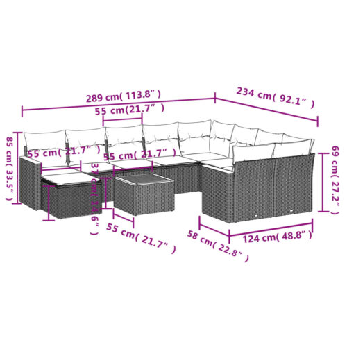 11-Piece Garden Sofa Set with Cushions Black Poly Rattan Wicker Outdoor Patio Furniture - Image 9