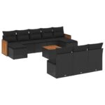 11-Piece Garden Sofa Set with Cushions Black Poly Rattan Wicker Outdoor Patio Furniture