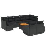10-Piece Garden Sofa Set with Cushions Black Poly Rattan Wicker Outdoor Patio Furniture