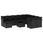 11-Piece Garden Sofa Set with Cushions Black Poly Rattan Wicker Outdoor Patio Furniture