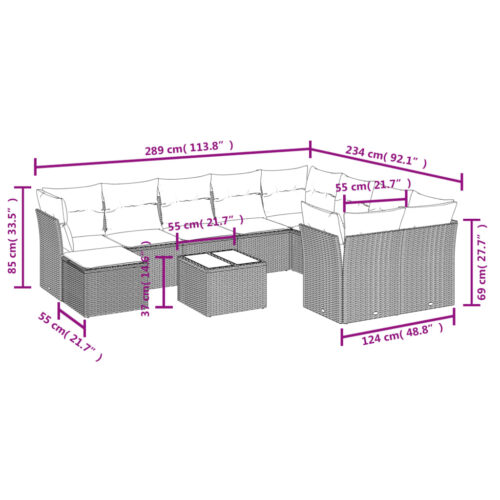 11-Piece Garden Sofa Set with Cushions Black Poly Rattan Wicker Outdoor Patio Furniture - Image 3