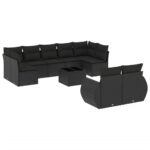 10-Piece Garden Sofa Set with Cushions Black Poly Rattan Wicker Outdoor Patio Furniture