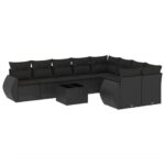 10-Piece Garden Sofa Set with Cushions Black Poly Rattan Wicker Outdoor Patio Furniture