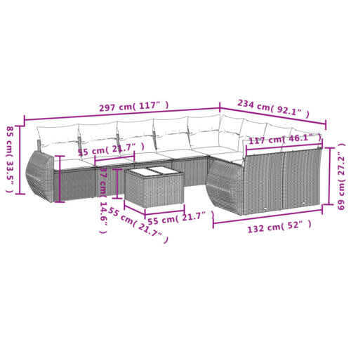 10-Piece Garden Sofa Set with Cushions Black Poly Rattan Wicker Outdoor Patio Furniture - Image 3