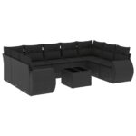 10-Piece Garden Sofa Set with Cushions Black Poly Rattan Wicker Outdoor Patio Furniture