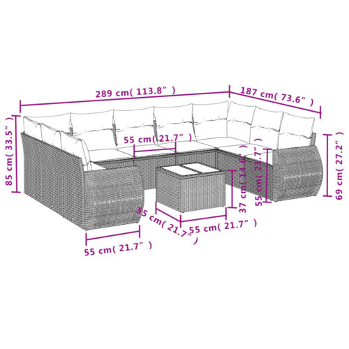 10-Piece Garden Sofa Set with Cushions Black Poly Rattan Wicker Outdoor Patio Furniture - Image 3