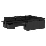 11-Piece Garden Sofa Set with Cushions Black Poly Rattan Wicker Outdoor Patio Furniture