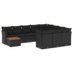 11-Piece Garden Sofa Set with Cushions Black Poly Rattan Wicker Outdoor Patio Furniture