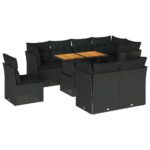 9-Piece Garden Sofa Set with Cushions Black Poly Rattan Wicker Outdoor Patio Furniture