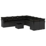 11-Piece Garden Sofa Set with Cushions Black Poly Rattan Wicker Outdoor Patio Furniture
