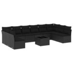 11-Piece Garden Sofa Set with Cushions Black Poly Rattan Wicker Outdoor Patio Furniture