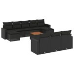 11-Piece Garden Sofa Set with Cushions Black Poly Rattan Wicker Outdoor Patio Furniture