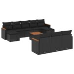 11-Piece Garden Sofa Set with Cushions Black Poly Rattan Wicker Outdoor Patio Furniture