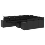 11-Piece Garden Sofa Set with Cushions Black Poly Rattan Wicker Outdoor Patio Furniture