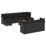11-Piece Garden Sofa Set with Cushions Black Poly Rattan Wicker Outdoor Patio Furniture
