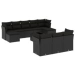 11-Piece Garden Sofa Set with Cushions Black Poly Rattan Wicker Outdoor Patio Furniture