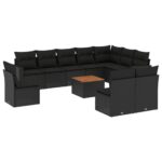 11-Piece Garden Sofa Set with Cushions Black Poly Rattan Wicker Outdoor Patio Furniture