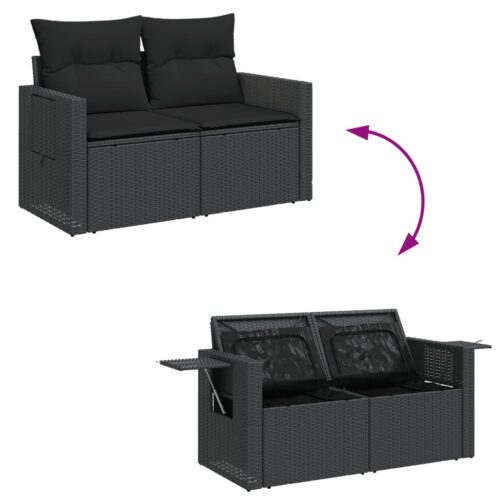 10-Piece Garden Sofa Set with Cushions Black Poly Rattan Wicker Outdoor Patio Furniture - Image 8