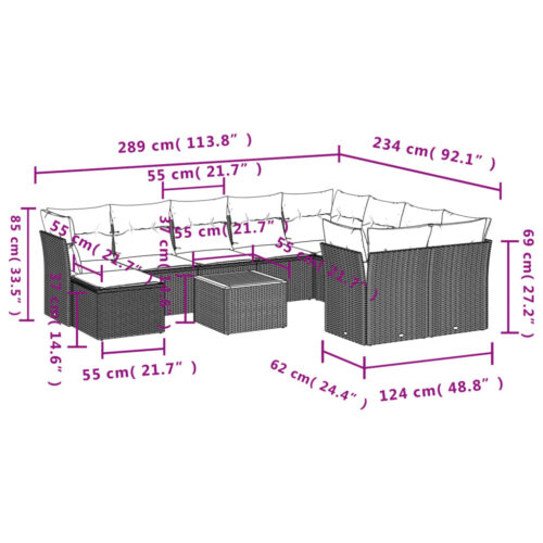 11-Piece Garden Sofa Set with Cushions Black Poly Rattan Wicker Outdoor Patio Furniture - Image 11