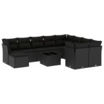 11-Piece Garden Sofa Set with Cushions Black Poly Rattan Wicker Outdoor Patio Furniture