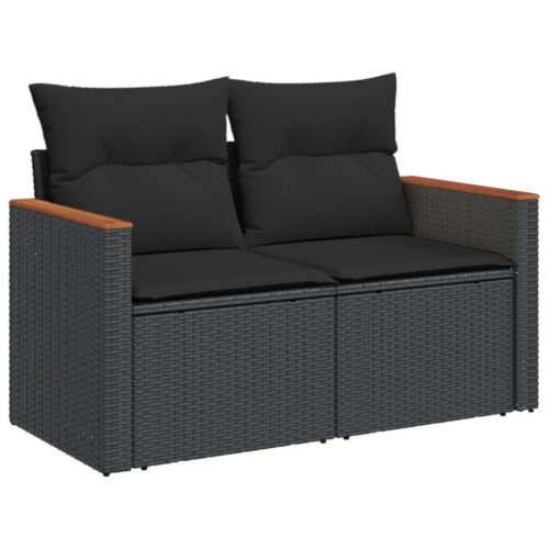 12-Piece Garden Sofa Set with Cushions Black Poly Rattan Wicker Outdoor Patio Furniture - Image 3