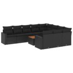 11-Piece Garden Sofa Set with Cushions Black Poly Rattan Wicker Outdoor Patio Furniture