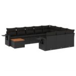 11-Piece Garden Sofa Set with Cushions Black Poly Rattan Wicker Outdoor Patio Furniture