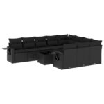 11-Piece Garden Sofa Set with Cushions Black Poly Rattan Wicker Outdoor Patio Furniture