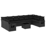 11-Piece Garden Sofa Set with Cushions Black Poly Rattan Wicker Outdoor Patio Furniture