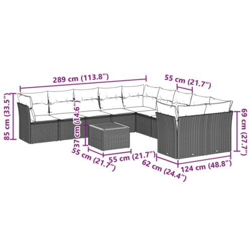 11-Piece Garden Sofa Set with Cushions Black Poly Rattan Wicker Outdoor Patio Furniture - Image 10