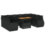 10-Piece Garden Sofa Set with Cushions Black Poly Rattan Wicker Outdoor Patio Furniture