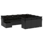 11-Piece Garden Sofa Set with Cushions Black Poly Rattan Wicker Outdoor Patio Furniture