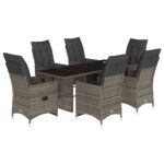 7-Piece Garden Bistro Set with Cushions Grey Poly Rattan Wicker Outdoor Patio Furniture
