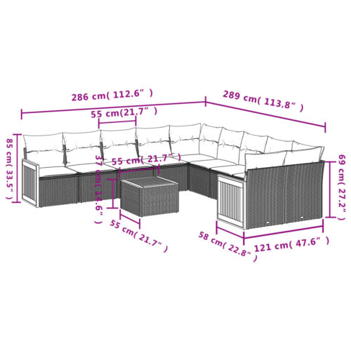 11-Piece Garden Sofa Set with Cushions Black Poly Rattan Wicker Outdoor Patio Furniture - Image 3