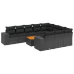 11-Piece Garden Sofa Set with Cushions Black Poly Rattan Wicker Outdoor Patio Furniture
