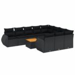 11-Piece Garden Sofa Set with Cushions Black Poly Rattan Wicker Outdoor Patio Furniture