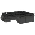 11-Piece Garden Sofa Set with Cushions Black Poly Rattan Wicker Outdoor Patio Furniture
