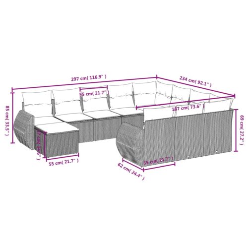 11-Piece Garden Sofa Set with Cushions Black Poly Rattan Wicker Outdoor Patio Furniture - Image 3