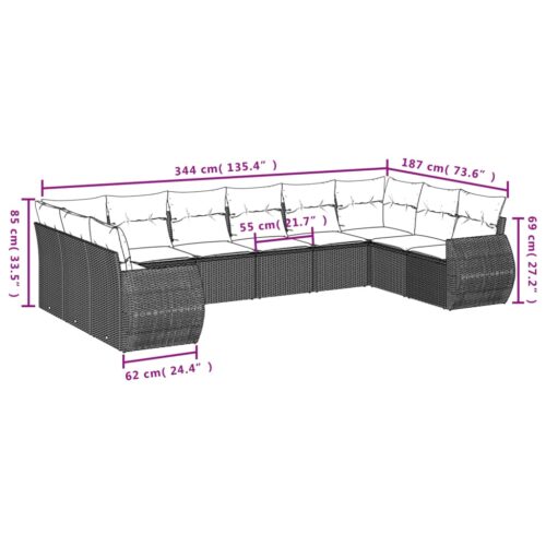 11-Piece Garden Sofa Set with Cushions Black Poly Rattan Wicker Outdoor Patio Furniture - Image 3