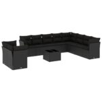 11-Piece Garden Sofa Set with Cushions Black Poly Rattan Wicker Outdoor Patio Furniture