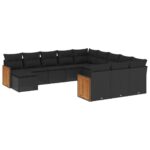 12-Piece Garden Sofa Set with Cushions Black Poly Rattan