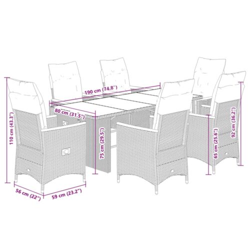 7-Piece Garden Bistro Set with Cushions Black Poly Rattan - Image 7