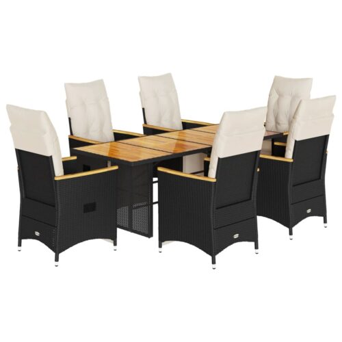 7-Piece Garden Bistro Set with Cushions Black Poly Rattan - Image 11
