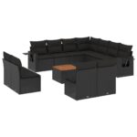 12-Piece Garden Sofa Set with Cushions Black Poly Rattan Wicker Outdoor Patio Furniture