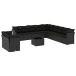 12-Piece Garden Sofa Set with Cushions Black Poly Rattan Wicker Outdoor Patio Furniture
