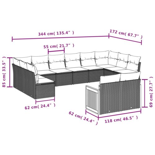12-Piece Garden Sofa Set with Cushions Black Poly Rattan - Image 7
