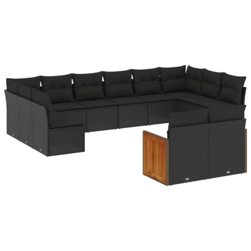 12-Piece Garden Sofa Set with Cushions Black Poly Rattan - Image 13