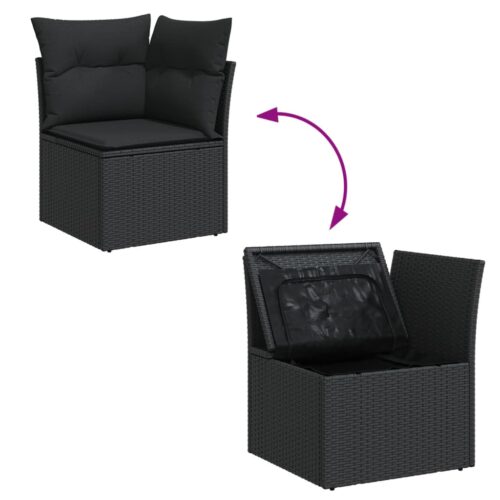 12-Piece Garden Sofa Set with Cushions Black Poly Rattan Wicker Outdoor Patio Furniture - Image 4